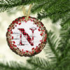 Wood Slice Ornament, Red Buffalo Plaid with Snowflakes on White Birch, Sublimation Designs - Image 3