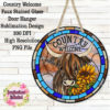 Country Welcome Highland Cow Faux Stained Glass Door Hanger Design, Wreath Sign, 2 PNG Files