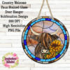 Country Welcome Highland Cow Faux Stained Glass Door Hanger Design, Wreath Sign, 2 PNG Files - Image 2